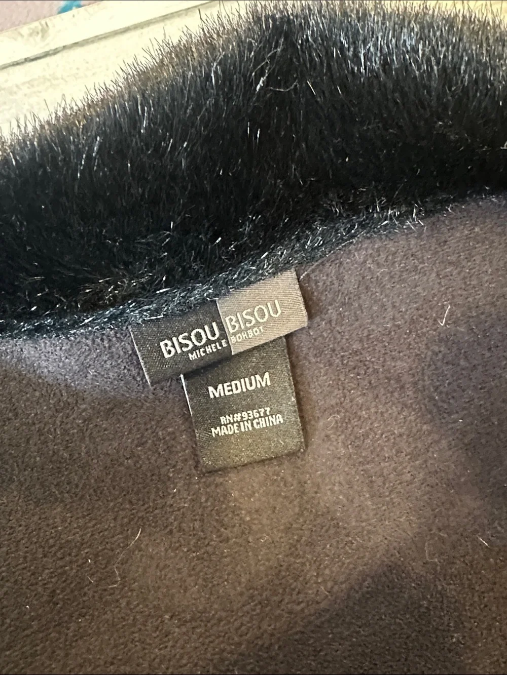 Bisou Bisou Sz Medium Black Textured Faux Fur/Suede Pea Coat • NEW! - Picture 7 of 11